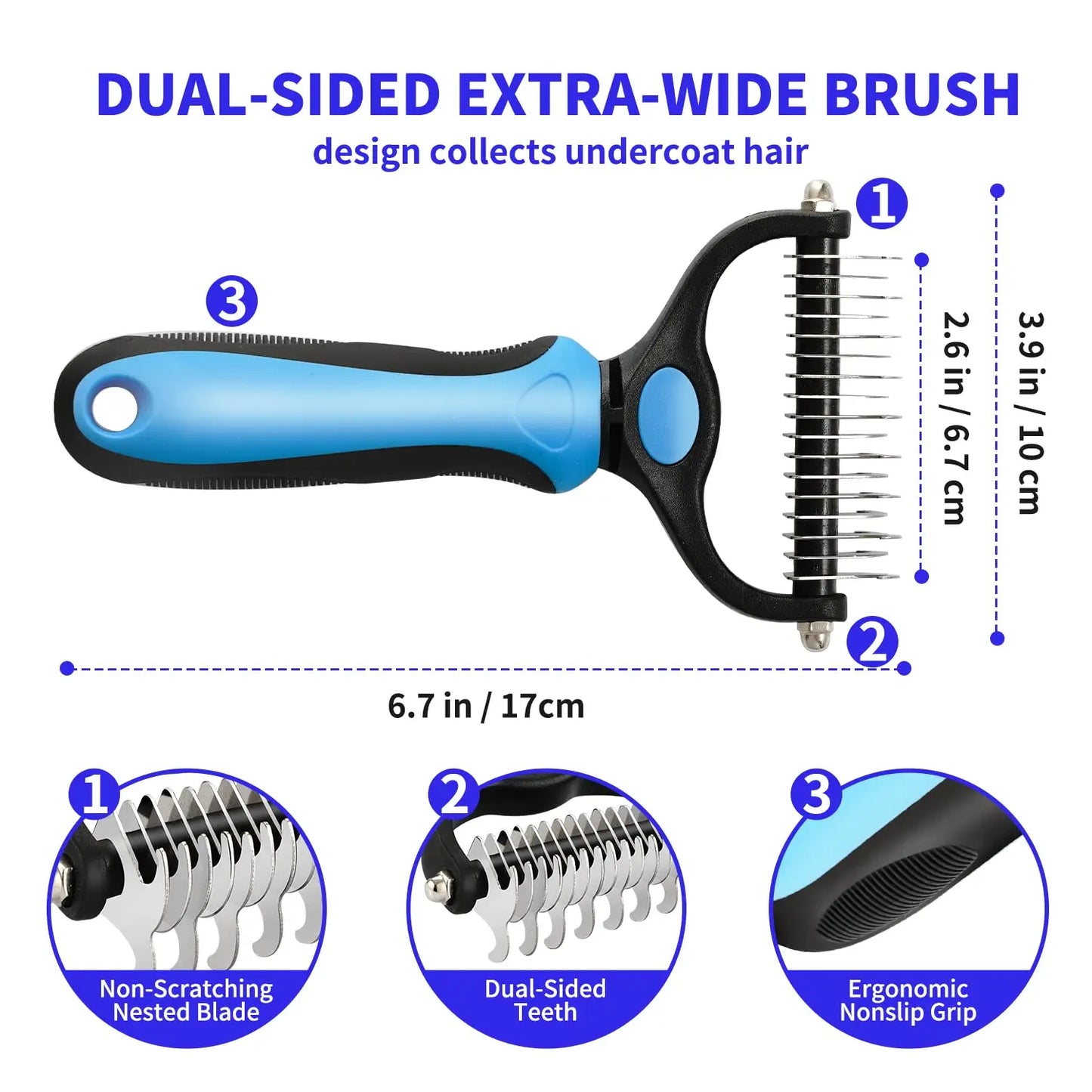 Pet Deshedding Brush – Dog & Cat Hair Remover, Knot Cutter & Grooming Comb