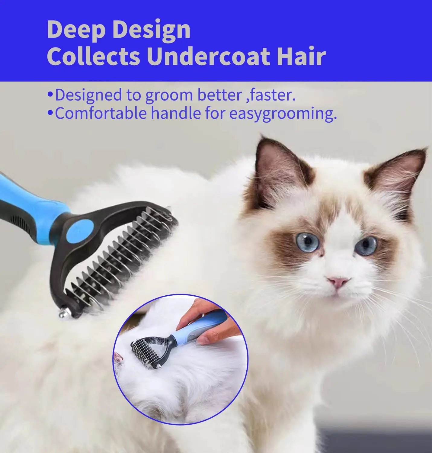 Pet Deshedding Brush – Dog & Cat Hair Remover, Knot Cutter & Grooming Comb