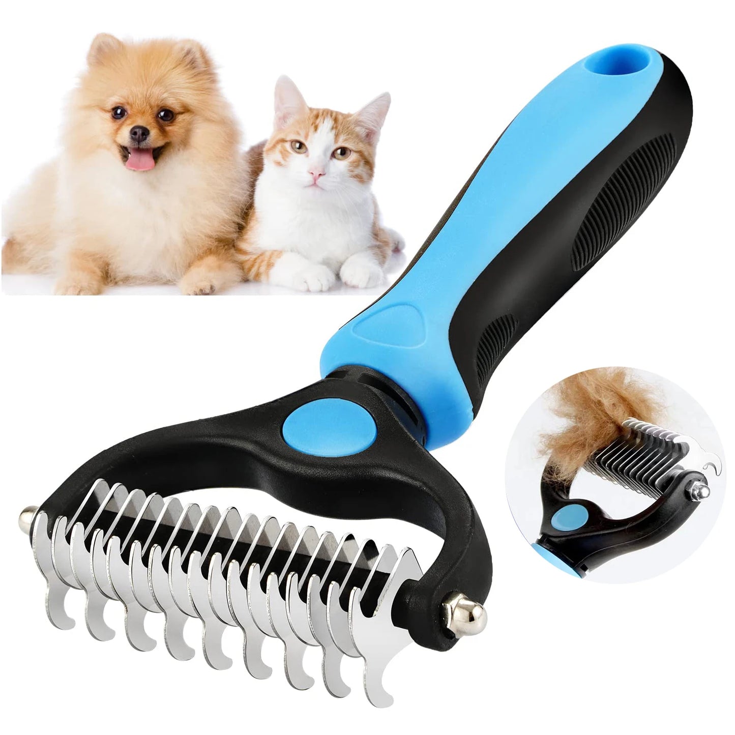 Pet Deshedding Brush – Dog & Cat Hair Remover, Knot Cutter & Grooming Comb