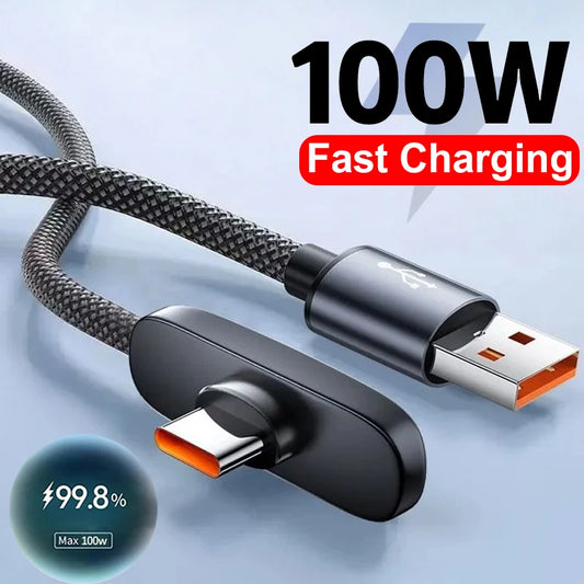 100W Fast Charging Cable Right Angle 90 Degree USB C Type C Data Cord Mobile Cell Phone Fast Charging Data Cable for Samsung MI