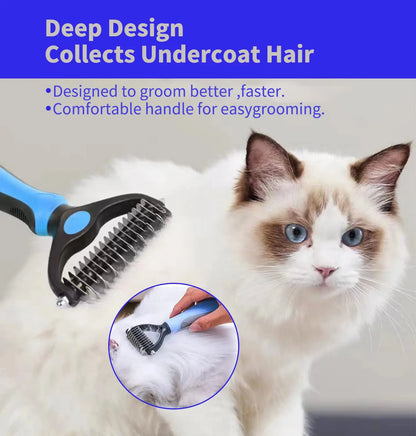 Pet Deshedding Brush – Dog & Cat Hair Remover, Knot Cutter & Grooming Comb